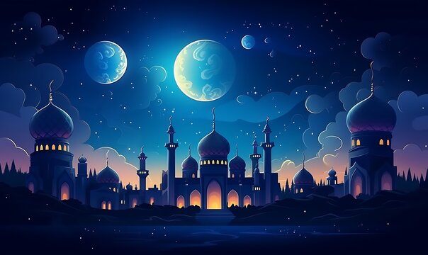 Ramadan cartoon themed background with perfect coloring. generative Ai

