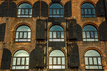 Detail of old building facade in Red hook, Brooklyn, New York, USA