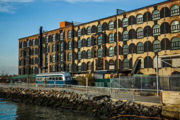 Detail of old building facade in Red hook, Brooklyn, New York, USA