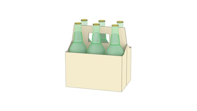 Sketch of six pack of beer bottles on white background