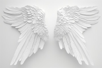 Glistening White Angelic Wings: Heavenly Pair Of Perfection - obrazy, fototapety, plakaty
