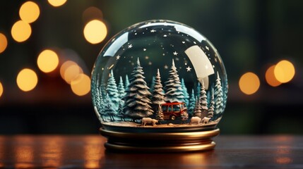 Fototapeta na wymiar Christmas glass globe, background with snow, photorealistic