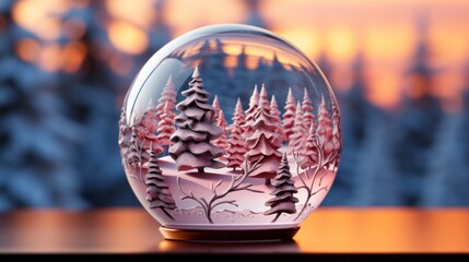 Christmas glass globe, background with snow, photorealistic