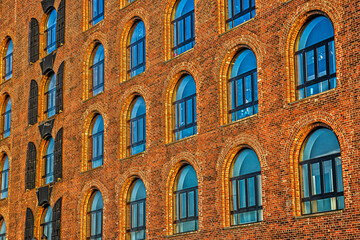 Old brick wall facade building in Red Hook, Brooklyn, New York
