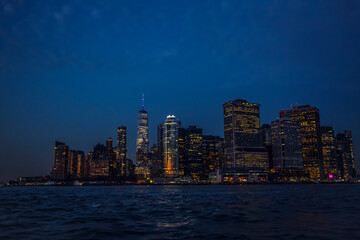 Manhattan by night from Hudson Bay, New York City, America