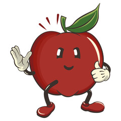 vector illustration of cute red apple character mascot giving a thumbs up, work of handmade
