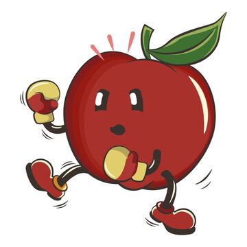 recommend clip art: vector illustration of a red apple orange character mascot practicing boxing wearing boxing gloves, work of handmade
                    