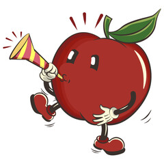 vector illustration of cute mandarin orange character mascot blowing party trumpet, work of handmade