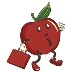 vector illustration of a cute mandarin orange character mascot wearing a tie and carrying a suitcase rushing to the office, work of handmade