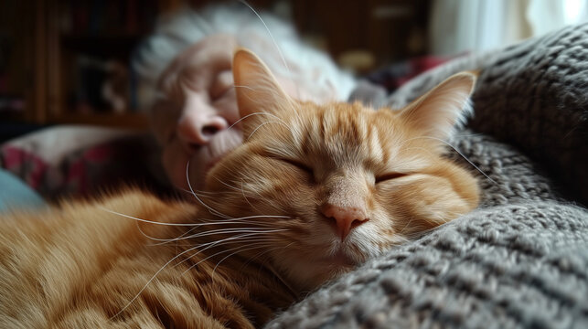 Cat snuggling and cuddling with owner