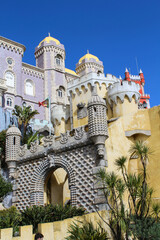 View of the medieval castle on a spring day. Close-up. Sintra. Portugal.