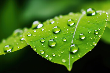 water drops on green leaf. Generative Ai