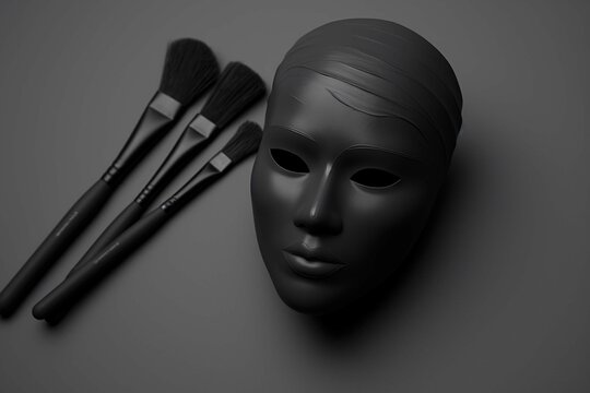 
Preparing cosmetic black mask on gray background 
