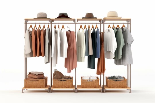 Rack with modern clothes on white background isolated on a white background 