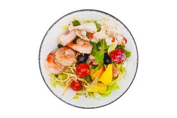 Vietnamese cuisine and food, shrimp salad on a plate, on a white isolated background
