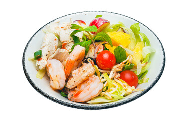 Vietnamese cuisine and food, shrimp salad on a plate, on a white isolated background
