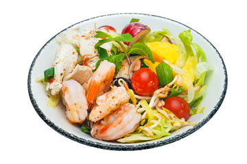 Vietnamese cuisine and food, shrimp salad on a plate, on a white isolated background
