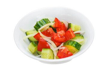 Cucumber and tomato salad in a bowl isolated on white background