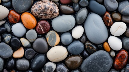  Abstract shots of pebbles on a beach, focusing on the unique shapes and textures that emerge from the natural imperfections of each stone