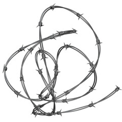 High-Resolution 3D Rendered Barb Wire Elements in 8K: Metallic Steel Barbed Wire Borders PNG, Isolated with Transparent Background, Ideal for Prison Security or Industrial Fencing Concepts