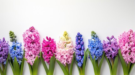 Purple hyacinth flowers in full bloom, with vibrant petals and a delightful fragrance. The flowers...