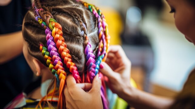 
Close-up shots of a hair stylist expertly braiding a client's hair, highlighting the intricate and artistic side of braiding