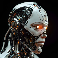 Futuristic robot, white, glowing LED eyes