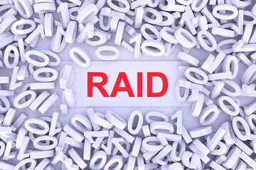 RAID concept with scattered binary code 3D illustration - obrazy, fototapety, plakaty
