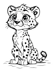 Cheetah Cartoon Outline Black and White Coloring Book Vector Illustration