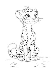 Cheetah Cartoon Outline Black and White Coloring Book Vector Illustration