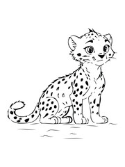 Cheetah Cartoon Outline Black and White Coloring Book Vector Illustration