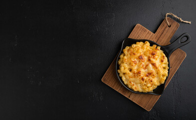 Italian pasta with cheese, traditional dish, top view, copy space