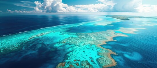 Aerial view of the Great Barrier Reef. - obrazy, fototapety, plakaty