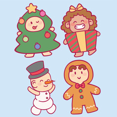 Cute kids wearing Christmas costume winter season vector design art. Children holiday celebration clothes