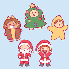Obraz na płótnie Canvas Cute kids wearing Christmas costume winter season vector design art. Children holiday celebration clothes