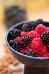 Wholesome Berry Bliss: Nutrient-Rich Bowl of Raspberries and Blackberries, Perfect for Breakfast and Snacking