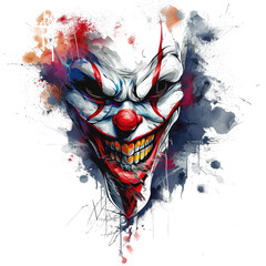 Clown ghost face illustration design, used in clothing design, transparent background, Ai generated image