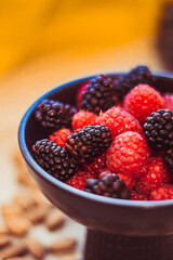 Wholesome Berry Bliss: Nutrient-Rich Bowl of Raspberries and Blackberries, Perfect for Breakfast and Snacking