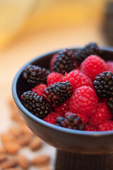 Wholesome Berry Bliss: Nutrient-Rich Bowl of Raspberries and Blackberries, Perfect for Breakfast and Snacking