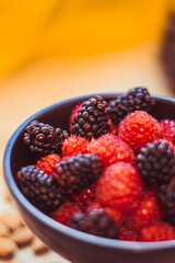 Wholesome Berry Bliss: Nutrient-Rich Bowl of Raspberries and Blackberries, Perfect for Breakfast and Snacking