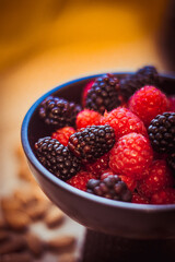 Wholesome Berry Bliss: Nutrient-Rich Bowl of Raspberries and Blackberries, Perfect for Breakfast and Snacking