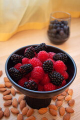 Wholesome Berry Bliss: Nutrient-Rich Bowl of Raspberries and Blackberries, Perfect for Breakfast and Snacking
