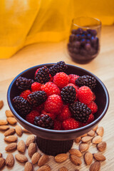 Wholesome Berry Bliss: Nutrient-Rich Bowl of Raspberries and Blackberries, Perfect for Breakfast and Snacking