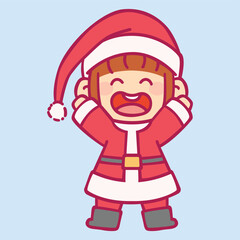 Cute kids wearing Christmas costume winter season vector design art. Children holiday celebration clothes