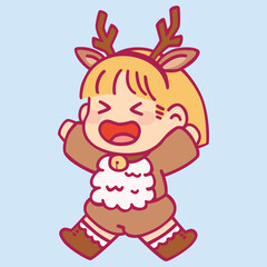 Cute kids wearing Christmas costume winter season vector design art. Children holiday celebration clothes