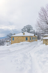 view of snowy Nymfaio florinas  the picturesque traditional village of north Greece also known for ...