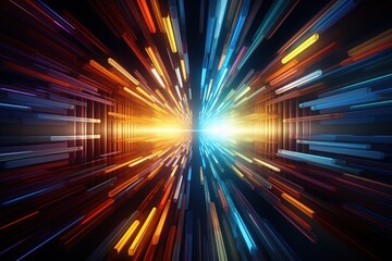 Obraz premium An abstract work of art composed of colored lines and geometric figures, Low angle view, backlight photography, infographic drawing, Generative Ai 