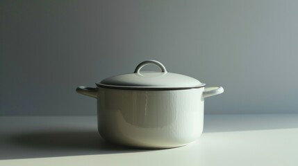  a white casserole with a lid on a white surface with a shadow from the top of the casserole to the bottom of the casserole.