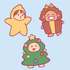 Obraz na płótnie Canvas Cute kids wearing Christmas costume winter season vector design art. Children holiday celebration clothes