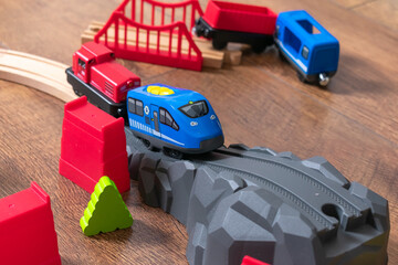 Toy railway train. Children's toy railway